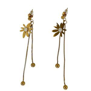 Elegant Gold Flower Dangle/Drop Earrings Crystal Accents Women's Gift Chic